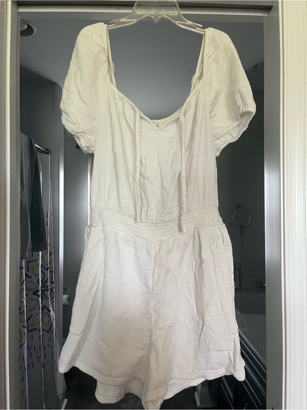 White Cotton Short-Sleeve Romper